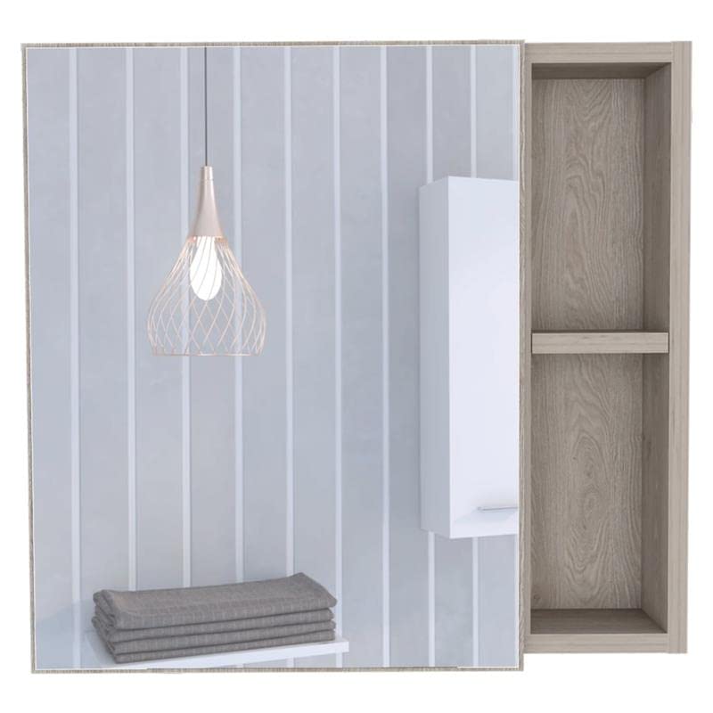 TUHOME Gray Engineered Wood Bathroom Medicine Cabinet with Mirror - Wall Mounted Storage for Toiletries, First Aid & Cosmetics - Perfect for Bathroom, Vanity & Powder Room Organization