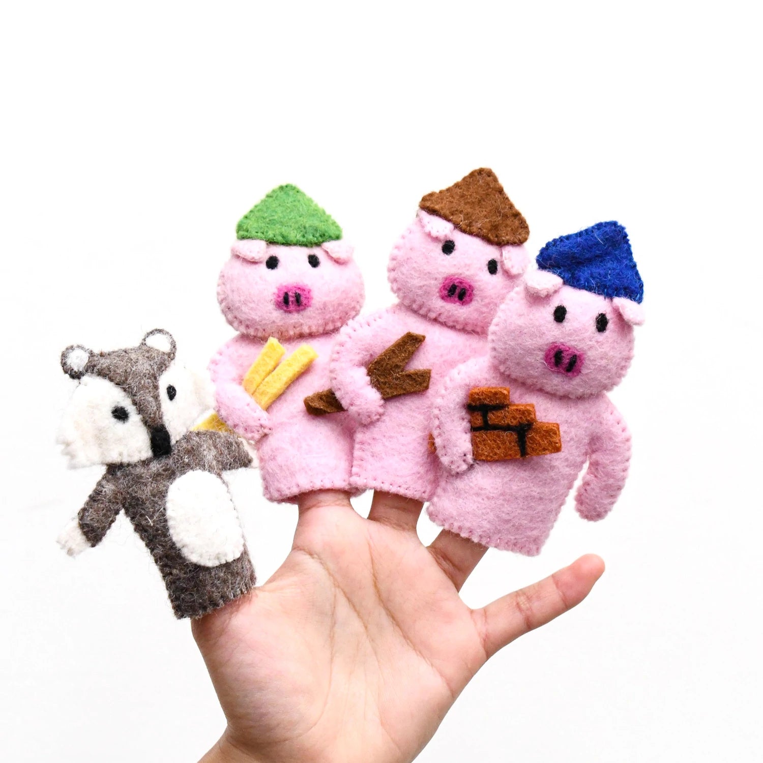 The Three Little Pigs Felt Finger Puppet Set - Classic Storytelling Toy for Kids, Early Childhood Education & Interactive Play | Perfect for Preschool, Storytime & Family Bonding Activities