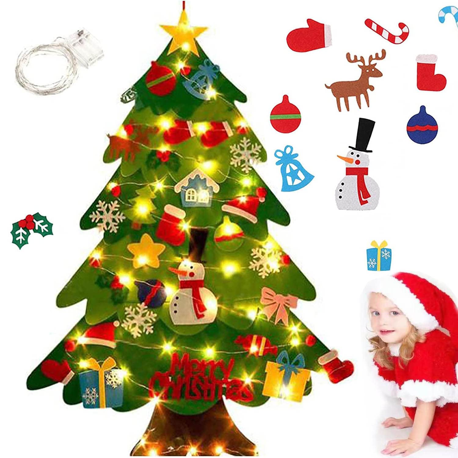Montessori Christmas Tree for Toddlers - Interactive Felt Christmas Tree with 21 Detachable Ornaments (38.6x27.6 Inches) - Holiday Decor & Early Learning Activity for Kids - Perfect for Home, Classroom & Playroom Decorations