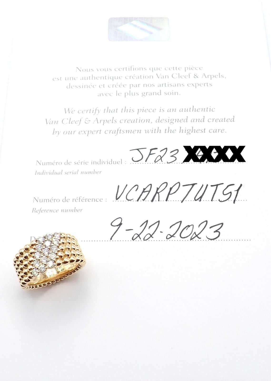 Van Cleef & Arpels 18k Yellow Gold Perlee Diamond 5 Row Band Ring - Size 5.75 with Certificate | Luxury Diamond Wedding Band for Women, Elegant Anniversary Gift for Her