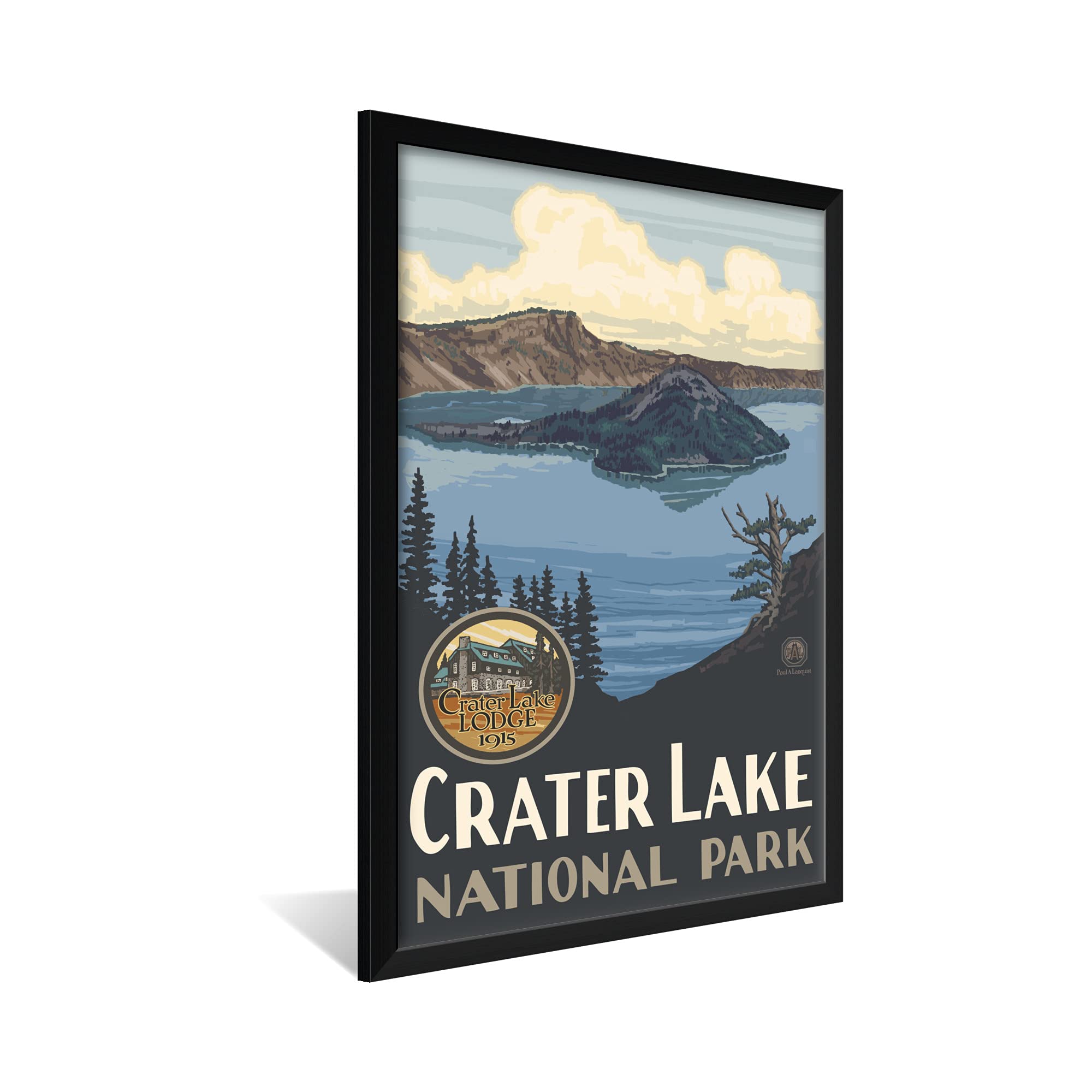 Paul A. Lanquist Crater Lake National Park Framed Art Print - 26x38 Inch Professional Travel Artwork - Perfect for Home Decor, Office Wall Art & Gift for Nature Lovers