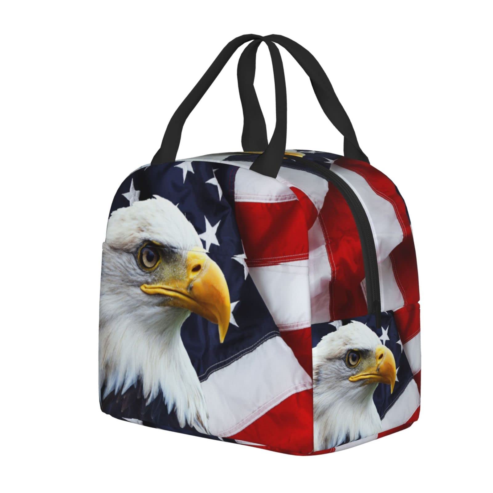 **Insulated Bald Eagle Lunch Box - Reusable American Flag Lunch Bag for Men & Women, Perfect for Office, Camping, Hiking, Picnic, Beach & Travel - Keep Food Fresh Anywhere**