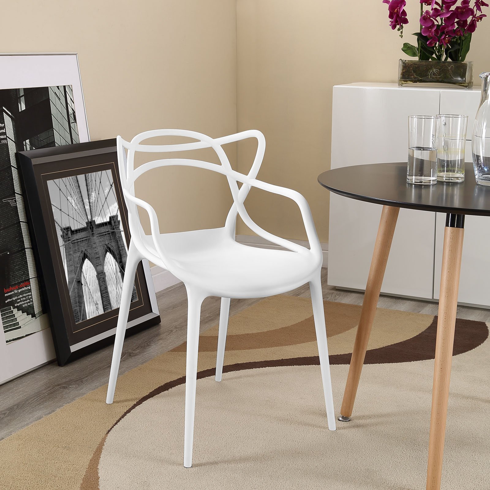 Modway Entangled Modern Molded Plastic Dining Chair - White Kitchen & Dining Armchair, Sturdy & Comfortable, Fully Assembled - Perfect for Breakfast Nook, Small Spaces & Contemporary Dining Rooms