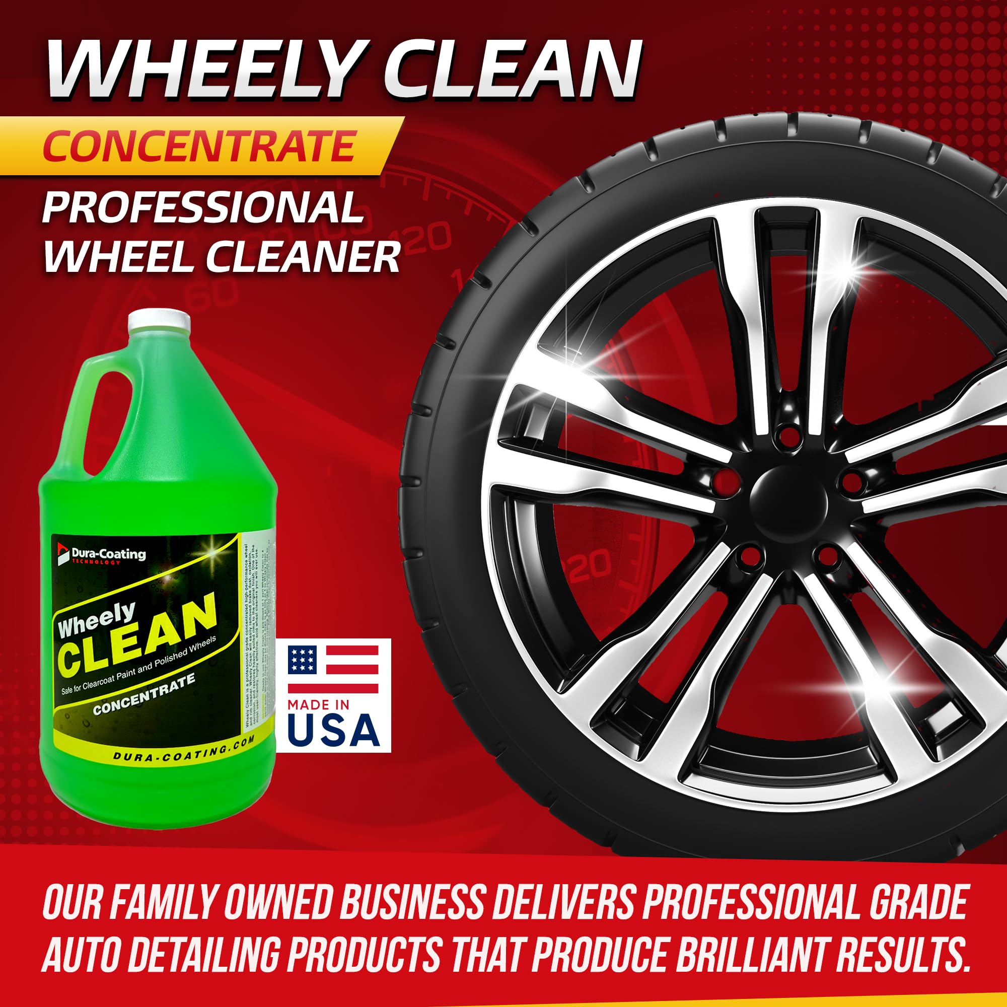 DURA-COATING TECHNOLOGY Wheely Clean Concentrate - Professional Chrome, Clear-Coated & Aluminum Wheel Cleaner - Tire Shine & Rim Cleaner Spray for Car Detailing - 1 Gallon - Perfect for Auto Shops, Car Enthusiasts & DIY Cleaning