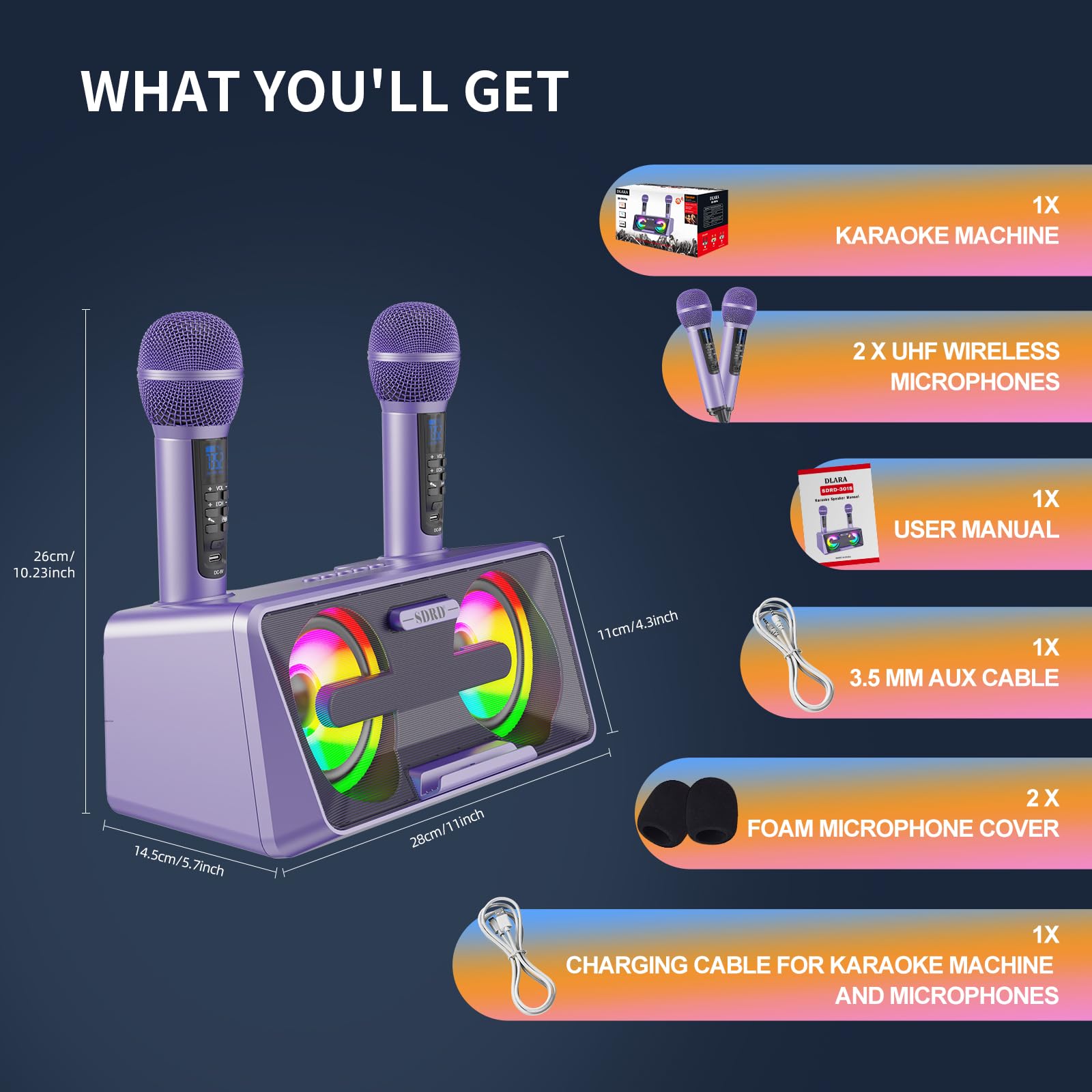 **Portable Bluetooth Karaoke Machine with 2 UHF Wireless Microphones & Disco Lights - PA Speaker System for Home Parties, Picnics, Cars, and Outdoor Events - Perfect Birthday Gift for Adults & Kids**    *(Use Cases: Singing at home parties, outdoor gatherings, birthday celebrations, car karaoke, and family entertainment.)*