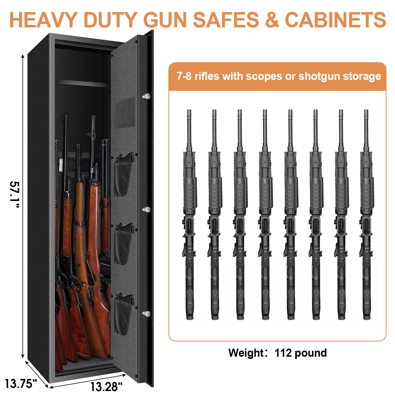 2025 New Fireproof Biometric Gun Safe for Home - Heavy Duty Anti-Theft Rifle & Pistol Safe with 3 Handgun Pockets, Removable Shelf & Silent Mode - Perfect for Bedroom, Closet or Office Security Storage