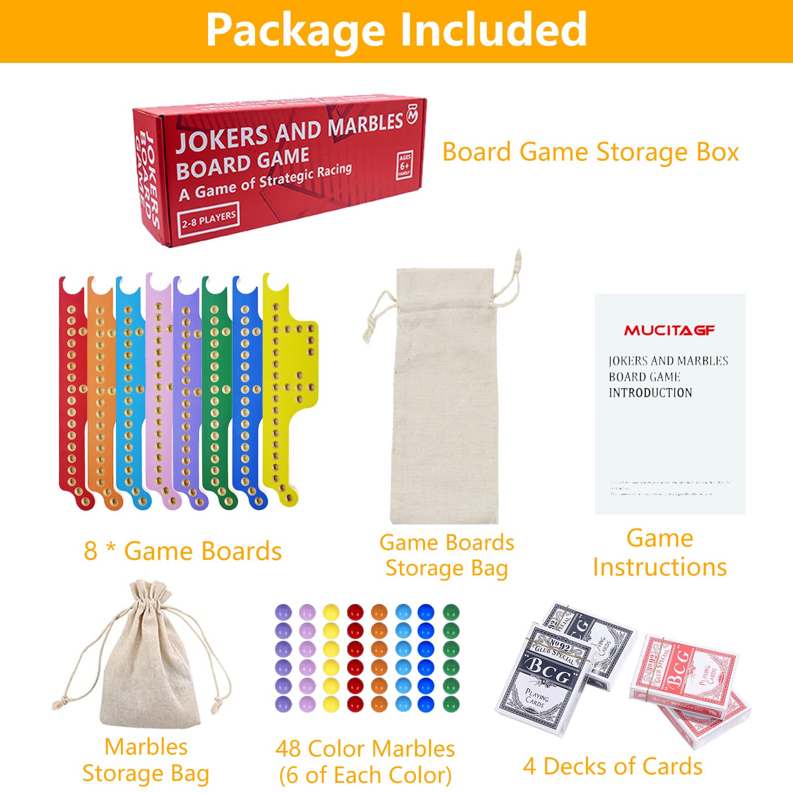 Pegs and Jokers Board Game Set for 2-8 Players - Colorful Double-Sided Solid Wood Game Board with 48 Marbles & 4 Decks of Cards - Fun Family Game Night & Party Entertainment
