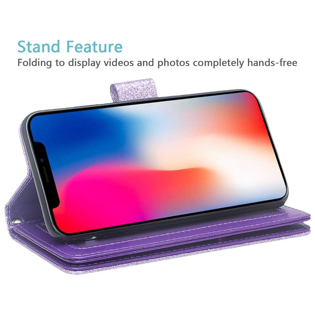 Premium GW USA Leather Wallet Case for Apple iPhone Xs Max (2018) - Cute Purple Phone Cover with Kickstand for Women | Perfect for Everyday Use, Travel & Business Meetings