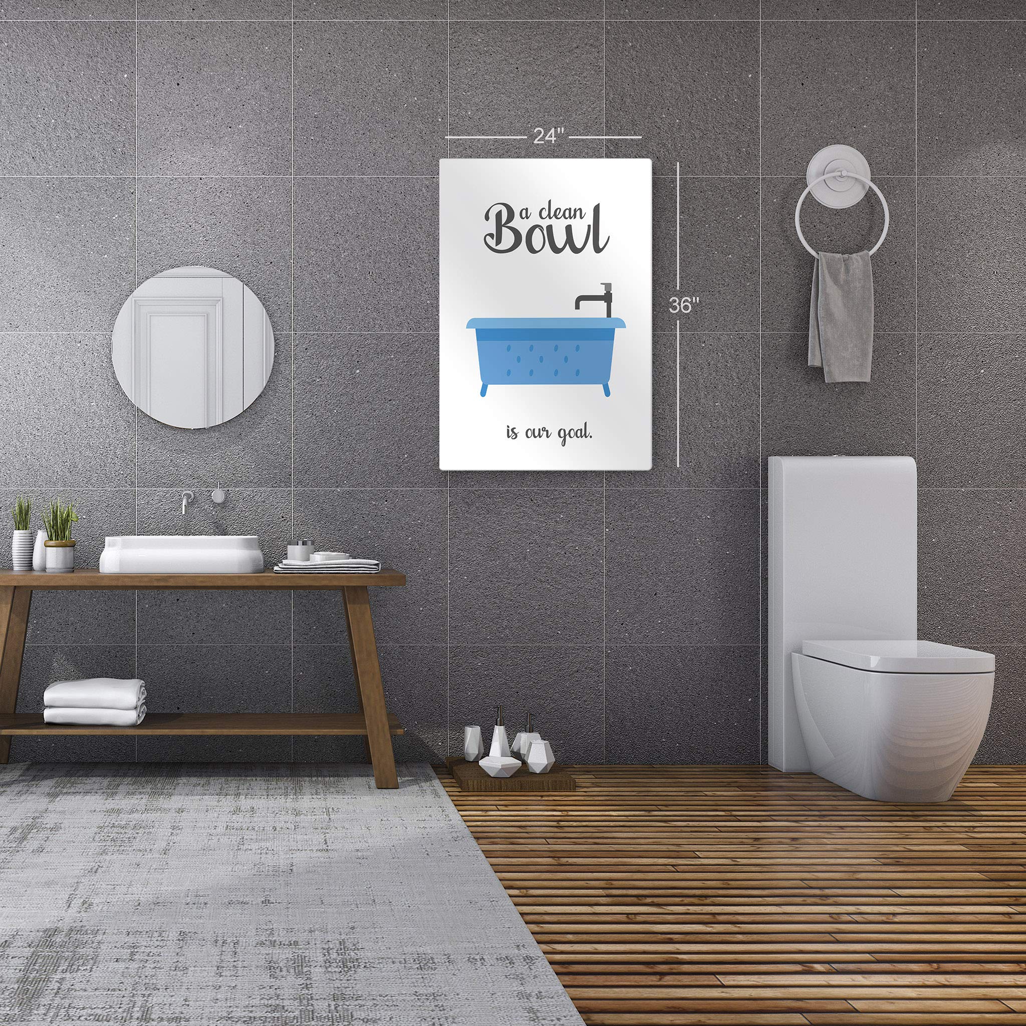Smile Art Design 'A Clean Bowl is Our Goal' Funny Bathroom Quote Metal Print - 40x30 Inch Ready to Hang Wall Decor for Kids, Home & Bathroom - Humorous Sign Made in USA | Perfect for Bathroom Walls, Kids' Rooms & Home Decor Gifts