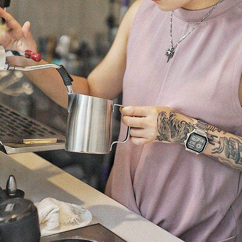 WPM X Ivy Lky Premium Milk Jug - 32oz Glass Pitcher with Handle & Spout - Perfect for Coffee, Tea, Smoothies & Cold Brew Iced Drinks at Home or Café