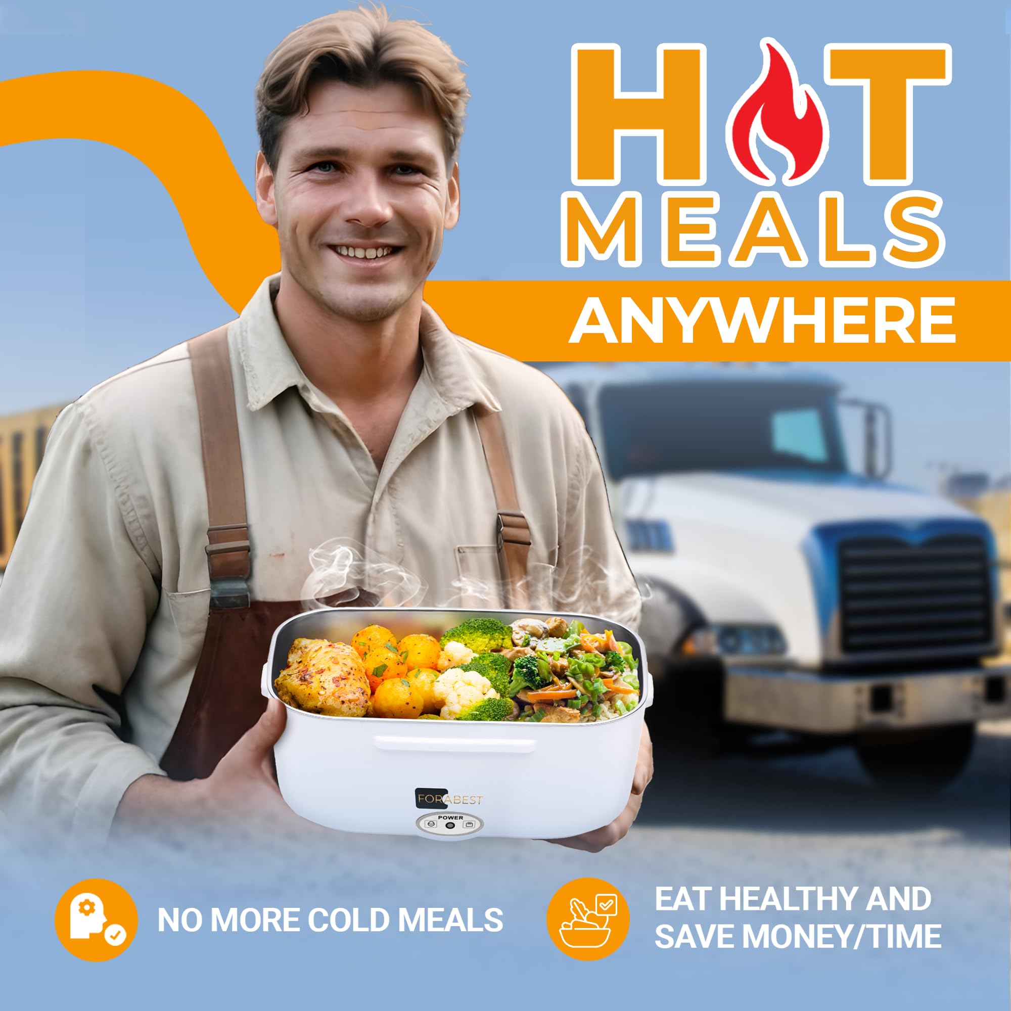 80W Electric Lunch Box for Adults - 1.5L Stainless Steel Heated Food Container, Portable Lunch Warmer for Men & Women (12V/24V Car/Truck, 110V/220V Office/Travel) - Perfect for Commuting, Road Trips & Workplace Meals