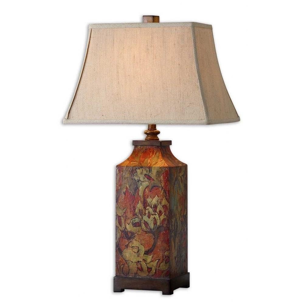 Tall 1 Light Table Lamp with Ivory Linen Rectangle Bell Shade & 3-Way Switch - Perfect for Bedside, Living Room & Office Lighting