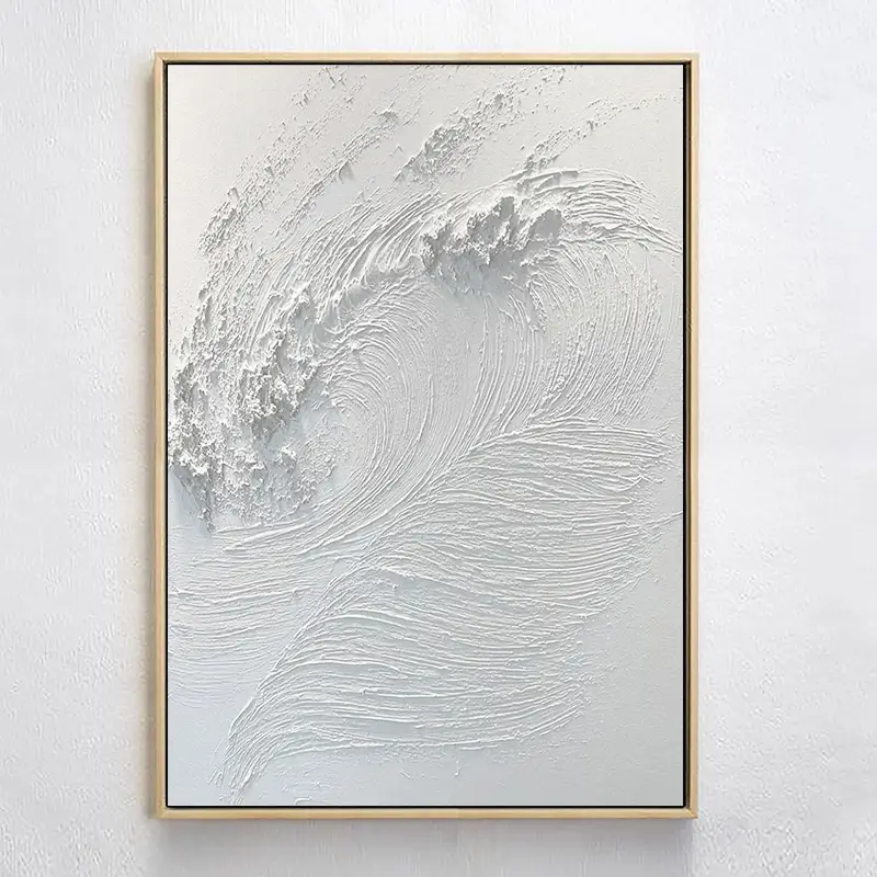 White Minimalist Textured Painting Canvas - Modern Abstract Wall Art for Living Room & Bedroom Decor | High-Quality Stretched Canvas #MM014