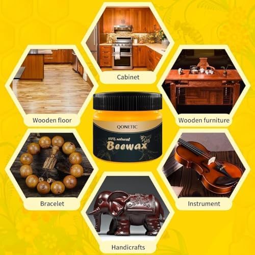 QONETIC Natural Beeswax Wood Polish - Pack of 1 | Traditional Furniture Wax for Cabinets, Tables & Wardrobes | Restores Shine & Protects Wood Surfaces | Ideal for Home, Office & Antique Furniture Care