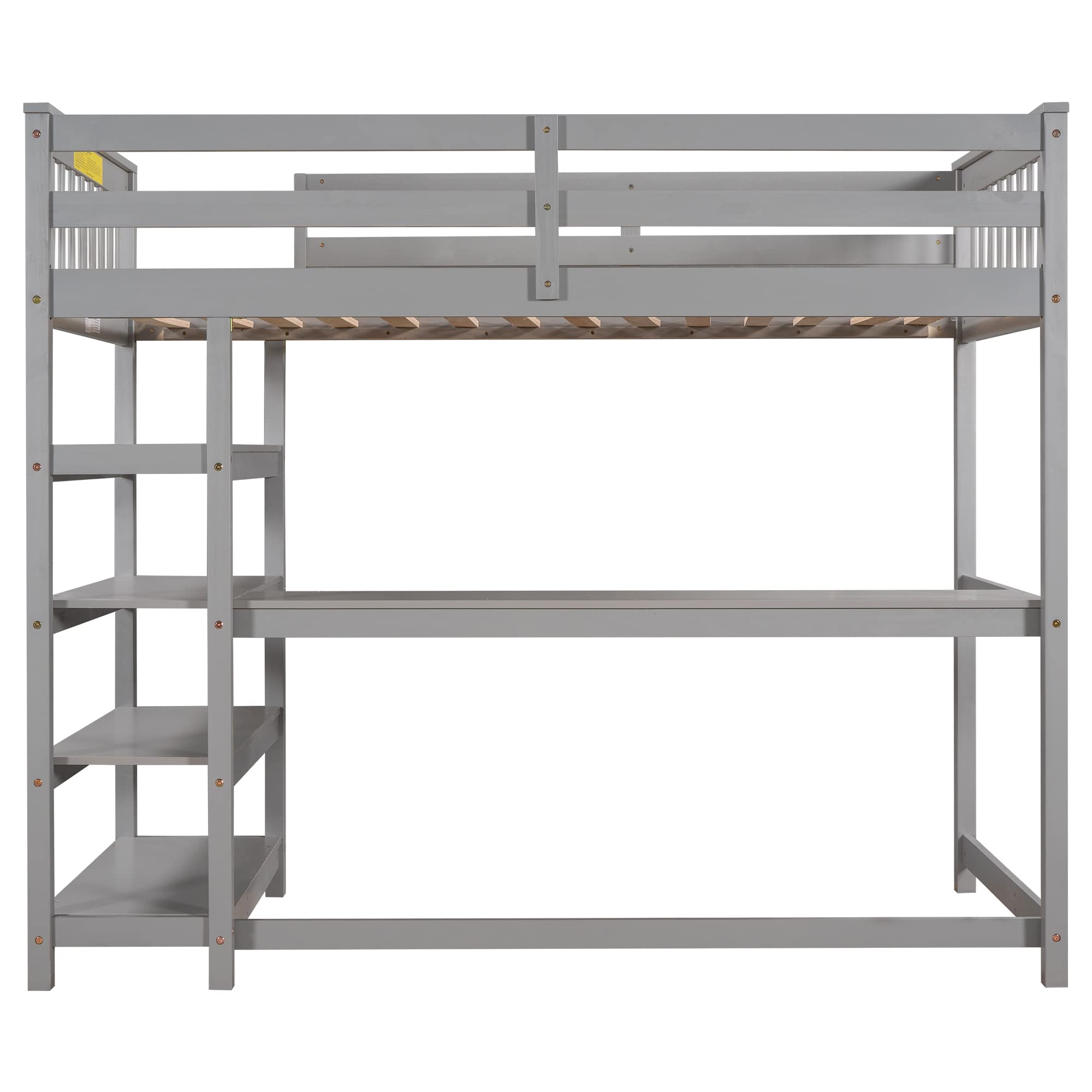 Harper & Bright Designs Twin Size Loft Bed with Desk & Storage Shelves - Space-Saving Wooden Loft Bed for Kids & Teens, No Box Spring Needed, Grey - Perfect for Small Bedrooms, Dorm Rooms & Studio Apartments