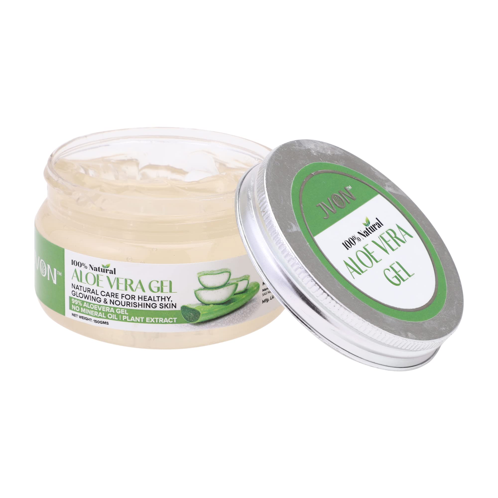 JVON Pure Aloe Vera Gel for Face - 150g | Natural Skin Care for Healthy, Glowing & Nourished Skin | Hydrating Moisturizer for Sunburn, Acne & Dry Skin Relief | Perfect for Daily Face & Body Use