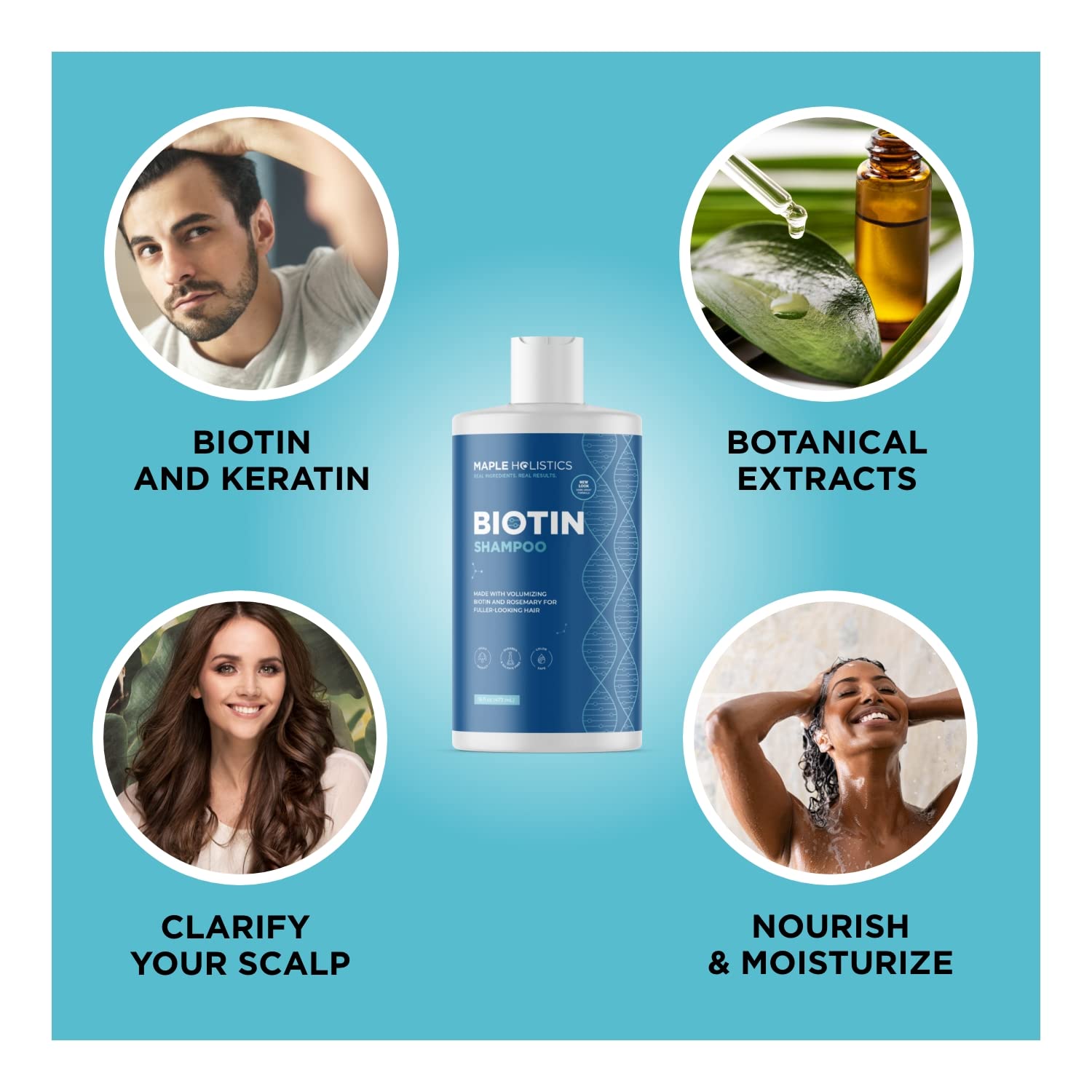 Biotin Volumizing Shampoo & Hydrating Body Wash Set - Sulfate-Free Tea Tree Oil Formula for Thinning Hair, Dry Scalp & Dry Skin Care - Hair Growth & Moisturizing Solution for Daily Shower Routine