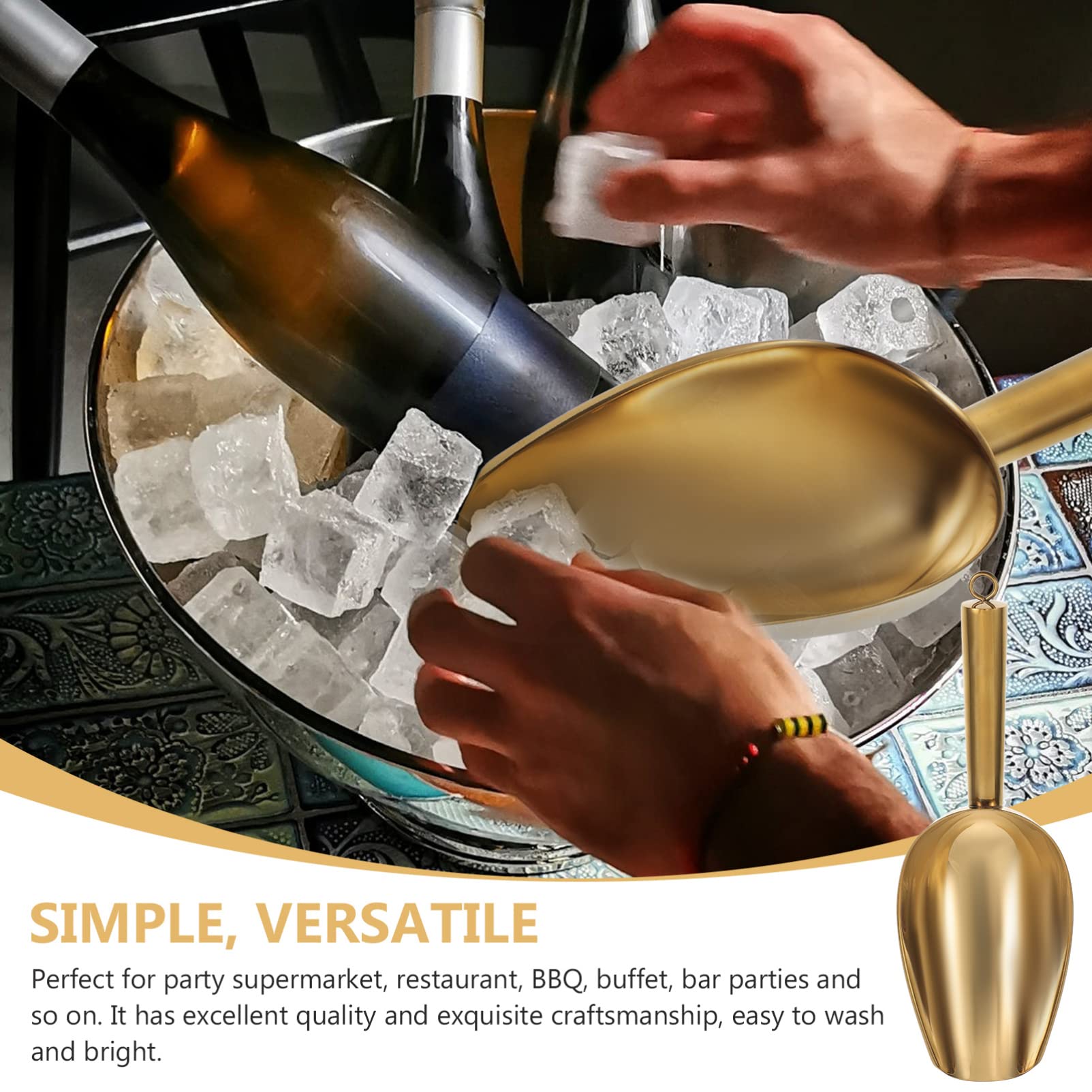Hemoton Stainless Steel Ice Scoop with Clip - Multi-Function Ice Shovel & Tong for Cocktails, Bartending, Party Serving - Easy to Clean & Durable Bar Accessory for Home & Commercial Use