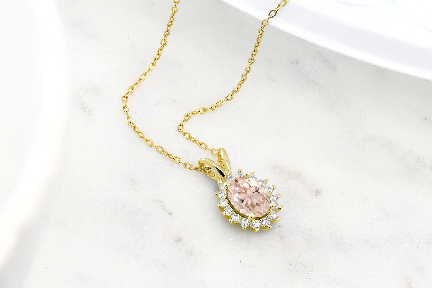 14K Yellow Gold Oval Gemstone Birthstone Halo Pendant Necklace for Women | 8X6MM Oval Cut | 18 Inch Gold Chain | Personalized Birthstone Jewelry Gift for Mom, Wife, Daughter | Perfect for Birthdays, Anniversaries & Special Occasions