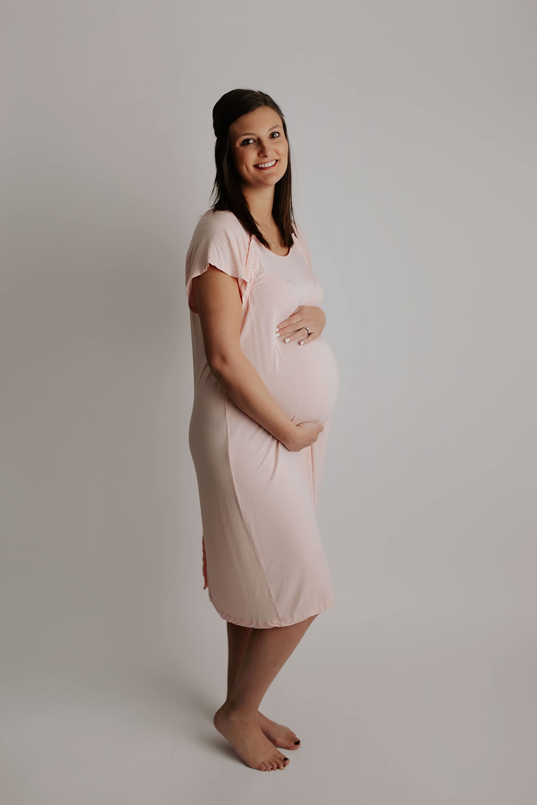 Three Little Tots Mommy Labor and Delivery Gown - Soft Stretchy Maternity & Nursing Nightgown for Hospital Birth & Breastfeeding | Comfortable Postpartum Wear for New Moms