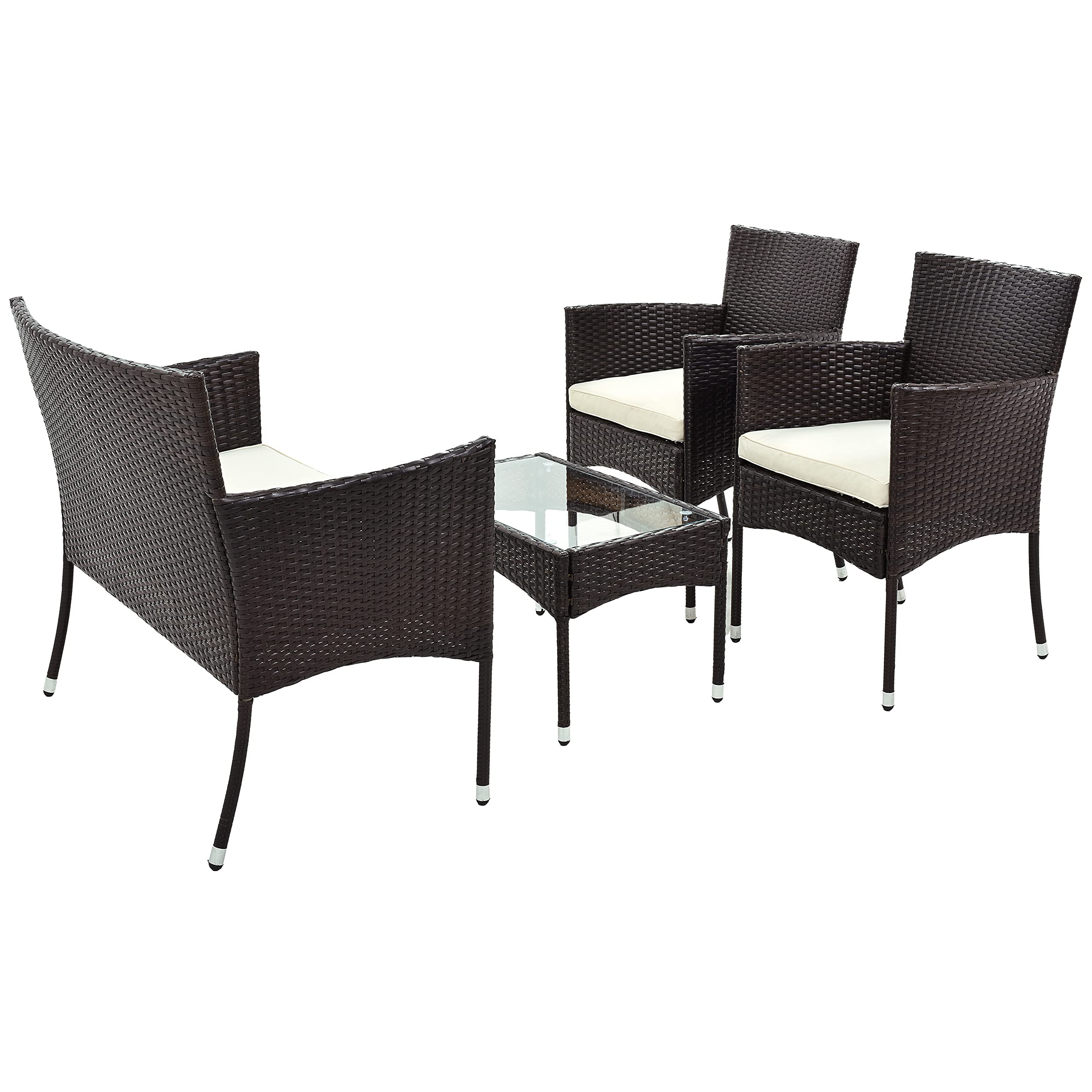 4-Piece Outdoor Wicker Rattan Patio Furniture Set with White Cushions - Perfect for Backyard, Garden, Balcony, Porch & Poolside Relaxation | Weather-Resistant & Comfortable Seating Solution