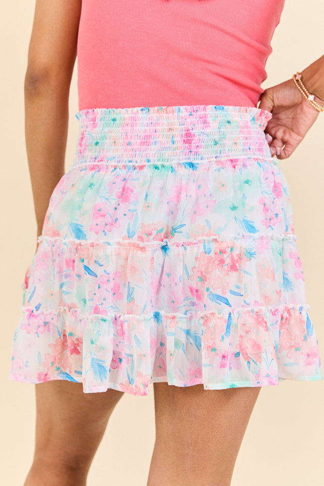 Blue, Pink, and Orange Floral Skort for Women - Comfortable Stretchy Tennis Skirt with Pockets - Perfect for Golf, Yoga, and Summer Outfits