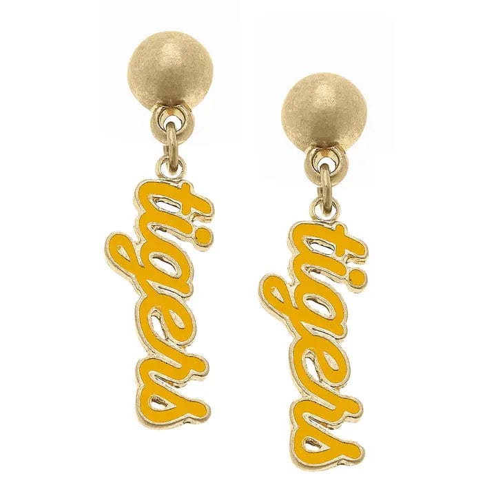 LSU Gold Tigers Drop Earrings for Women - 14K Gold Plated Dangle Earrings - Perfect for Game Day, LSU Fans, and Football Jewelry Gifts