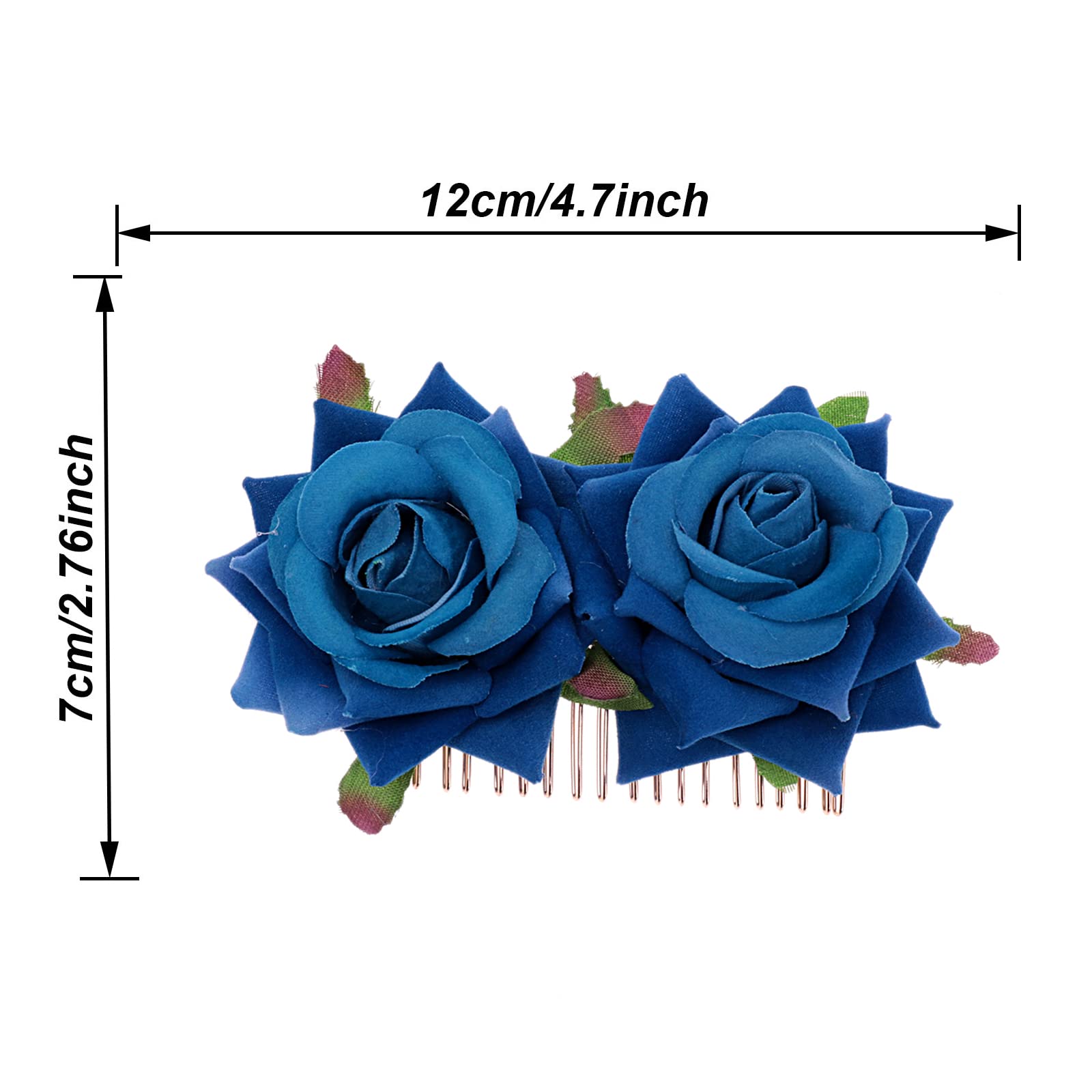 2 Pack Blue Rose Flower Hair Clips for Women - Elegant Wedding Hair Accessories & Flamenco Dancer Hairpins - Perfect for Bridal, Party, and Dance Performances