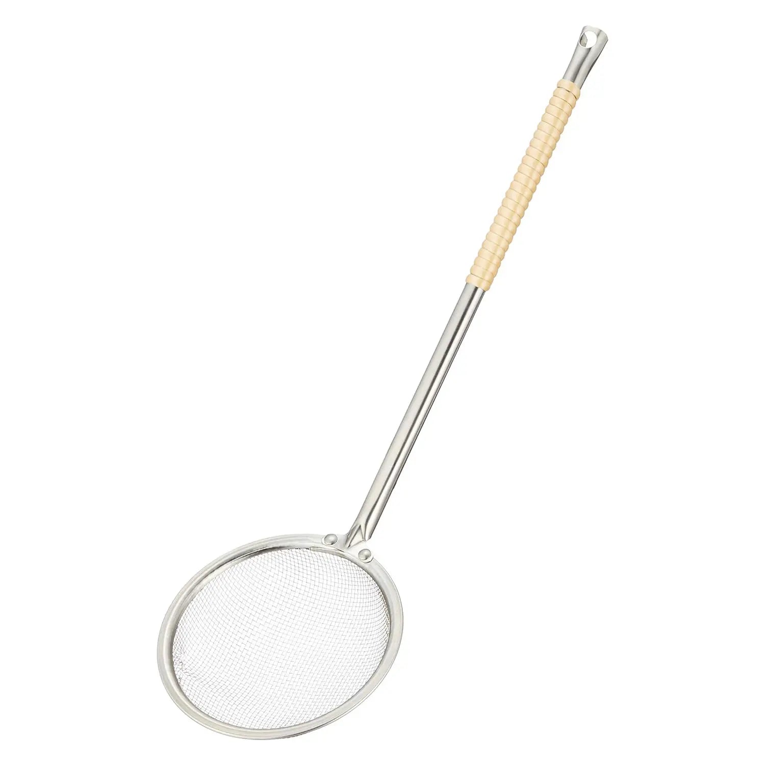 EBM Stainless Steel Skimmer with Plastic Handle - Durable Kitchen Tool for Deep Frying, Soup, and Pasta - Perfect for Home Chefs & Restaurants