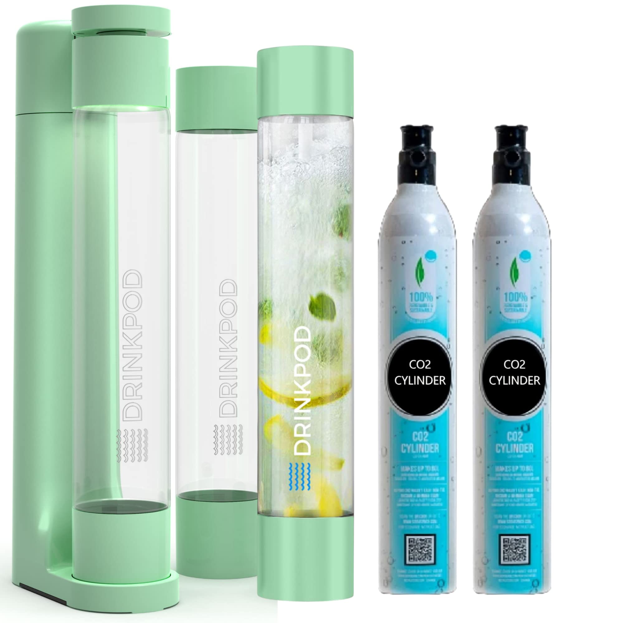 Fizzpod Soda Maker Machine for Homemade Sparkling Water - 3 PET Bottles, 3 Caps & Carbonator Cap Included | Create Bubbly Drinks, Juice, Coffee, Tea & Cocktails | Perfect for Home, Office & Party Use
