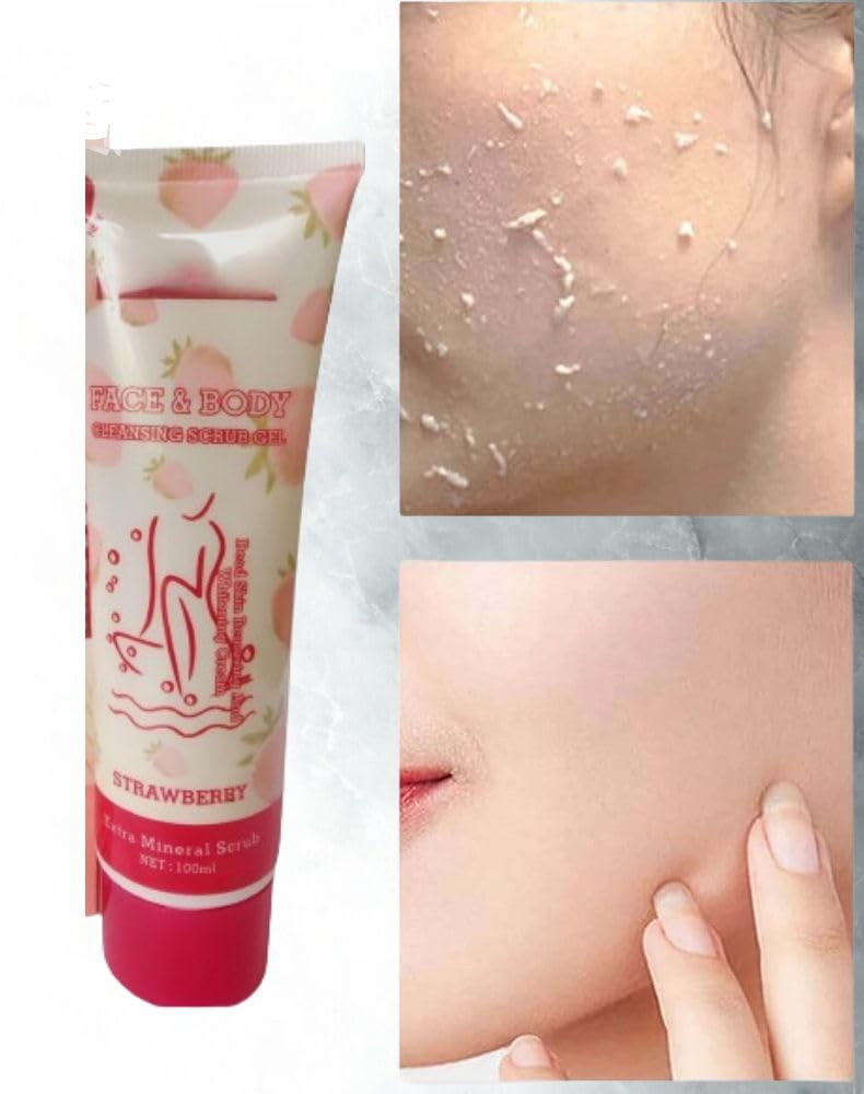 KNYUC MART Exfoliating Face & Body Scrub Gel - Strawberry, Papaya, Lemon, Blueberry for Dead Skin Removal & Deep Cleansing (Random Flavor) | Perfect for Spa Day, Pre-Shave Prep & Post-Workout Refresh