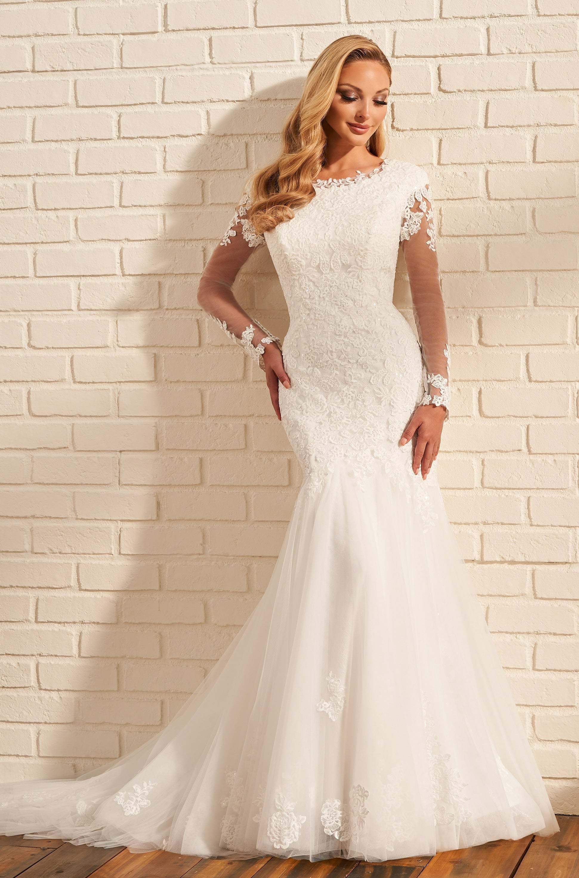 MOD 218 by Mon Cheri Modest - Elegant Modest Wedding Dress with Long Sleeves & Lace Details | Perfect for Church Ceremonies, Formal Events & Bridal Occasions