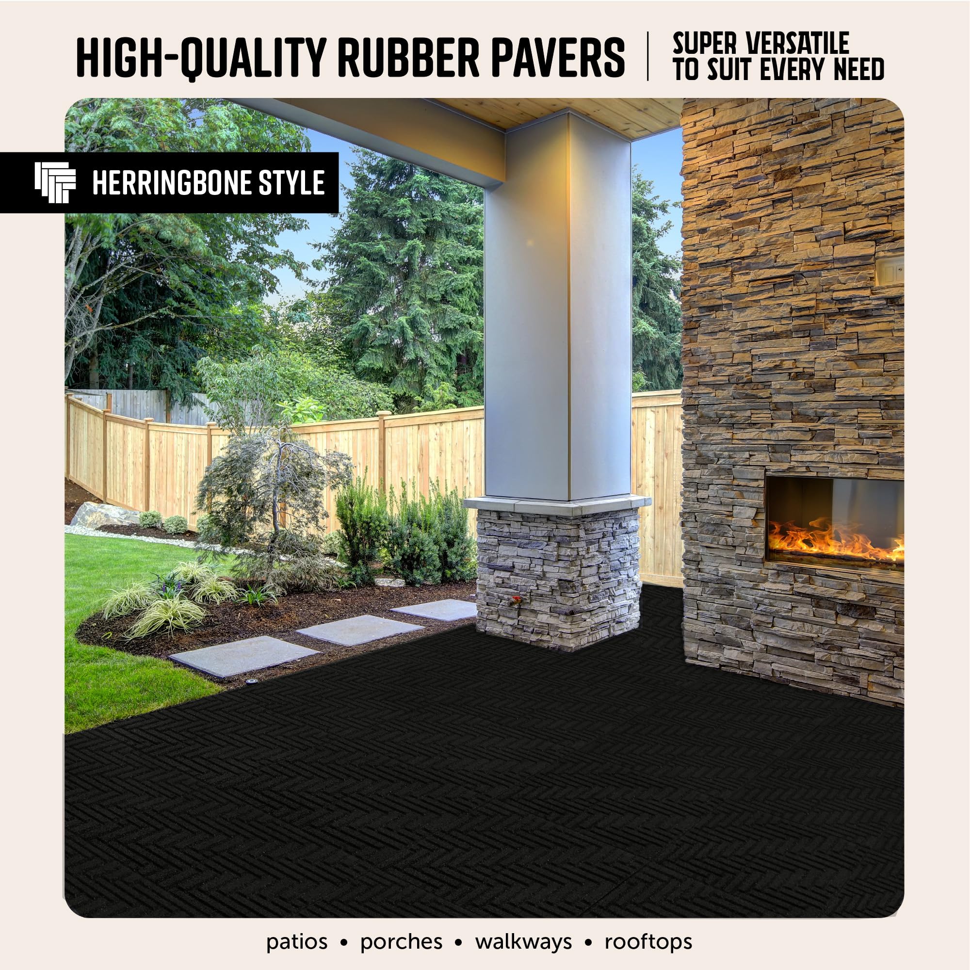 Playsafer Herringbone Rubber Interlocking Tiles - 16x16 Inches, Easy Installation for Indoor & Outdoor Use (Black, 20 Tiles) - Perfect for Playrooms, Gyms, and Patio Flooring