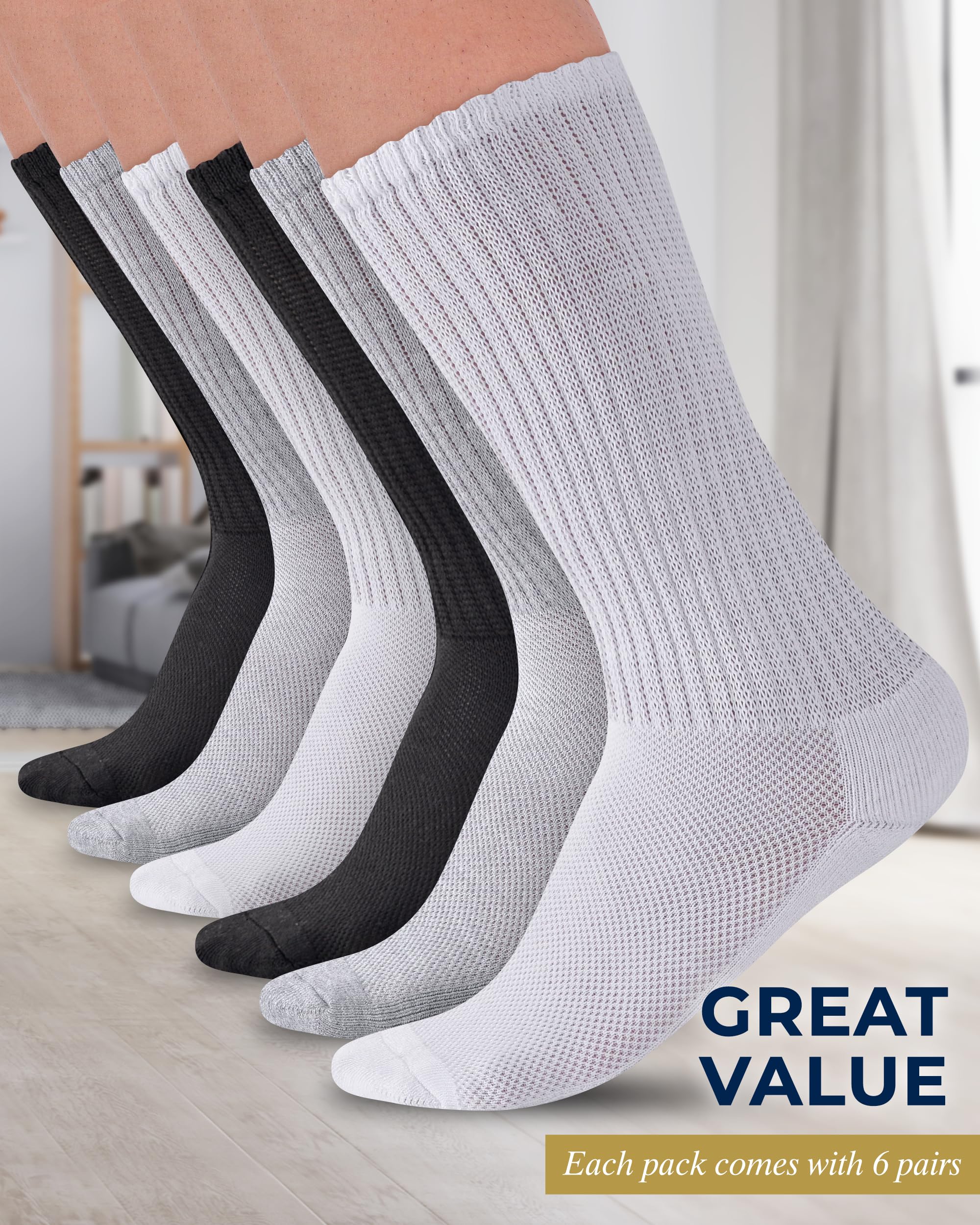 Pembrook Diabetic Socks for Men & Women - Non-Binding Circulation Socks for Neuropathy Relief - Comfortable & Breathable Diabetic Foot Care Socks for Daily Wear, Work & Travel