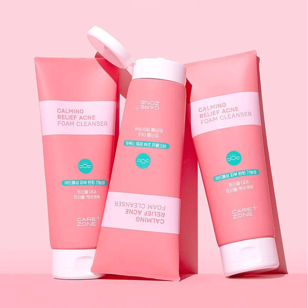 CAREZONE Calming Relief Acne Foam Cleanser 200ml - Gentle Face Wash for Acne Prone Skin, Oil Control & Soothing Care - Perfect for Daily Skincare Routine & Teen Acne Treatment