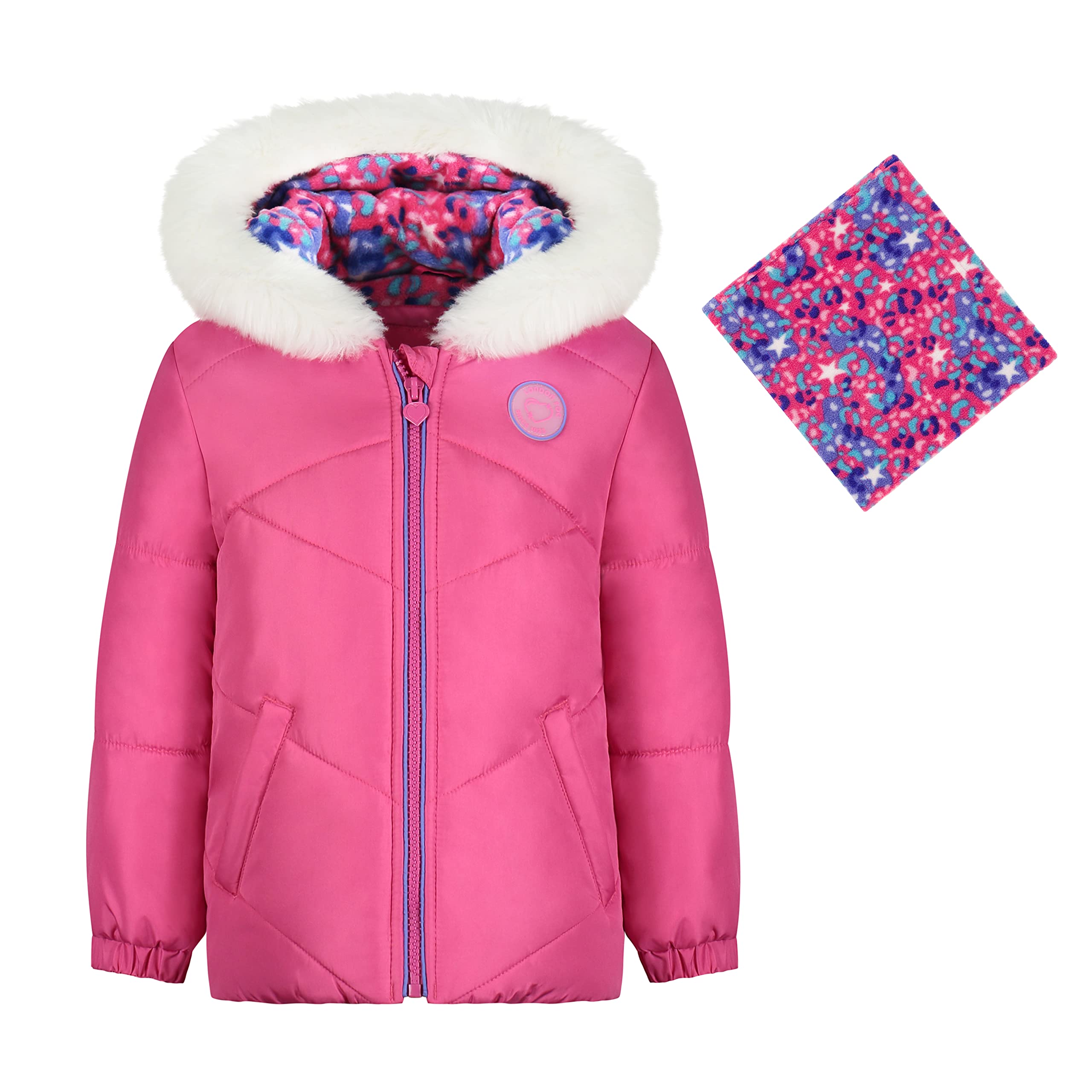 London Fog Toddler Quilted Puffer Jacket with Hat - Warm Winter Coat for Girls