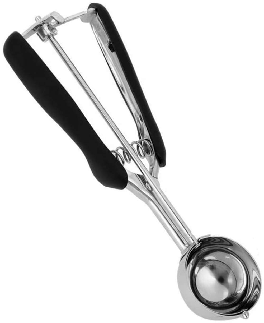 Stainless Steel Cookie & Ice Cream Scoop with Heat-Resistant Trigger - 4cm Diameter Spring-Loaded Handle Scooper for Baking, Desserts & Ice Cream Shaping - Perfect for Home Kitchen, Restaurants & Ice Cream Shops (Black)