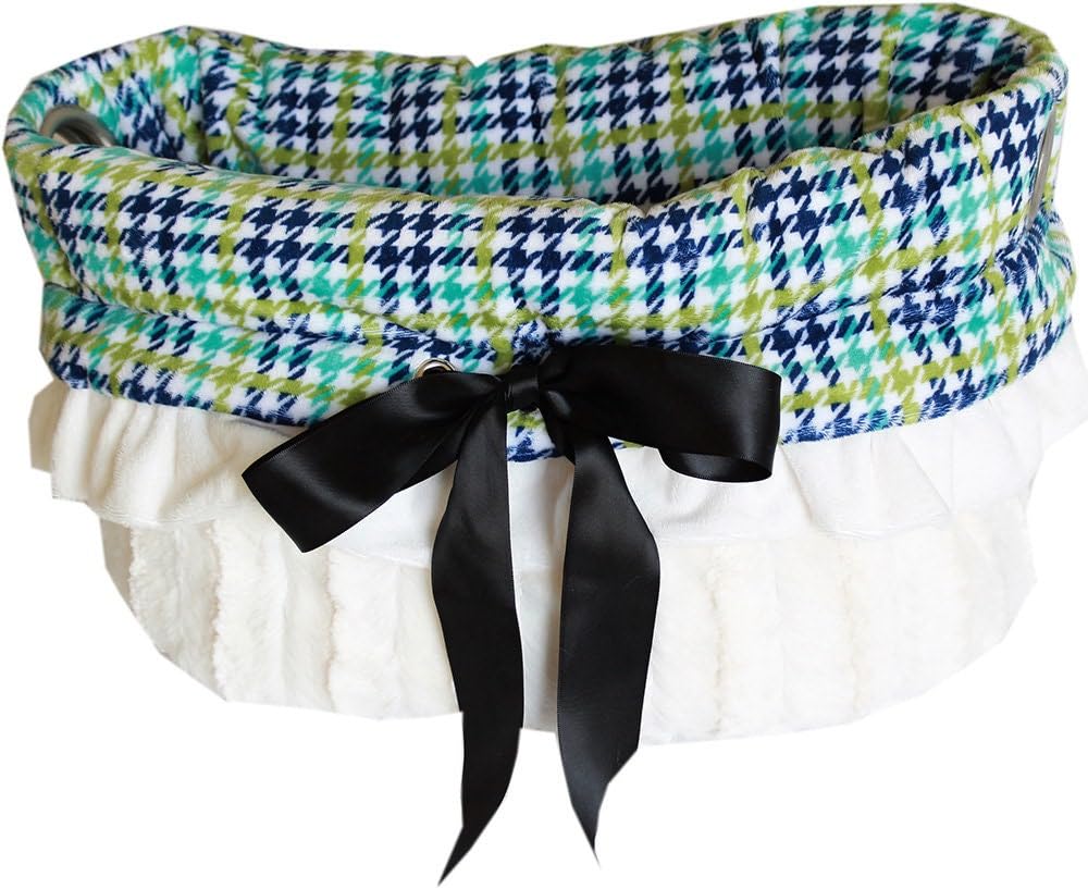 Reversible Snuggle Bugs Pet Bed for Dogs, Cats & Puppies - All-in-One Plaid Pet Carrier & Car Seat | Aqua Plaid Design | Perfect for Travel, Home & Outdoor Adventures