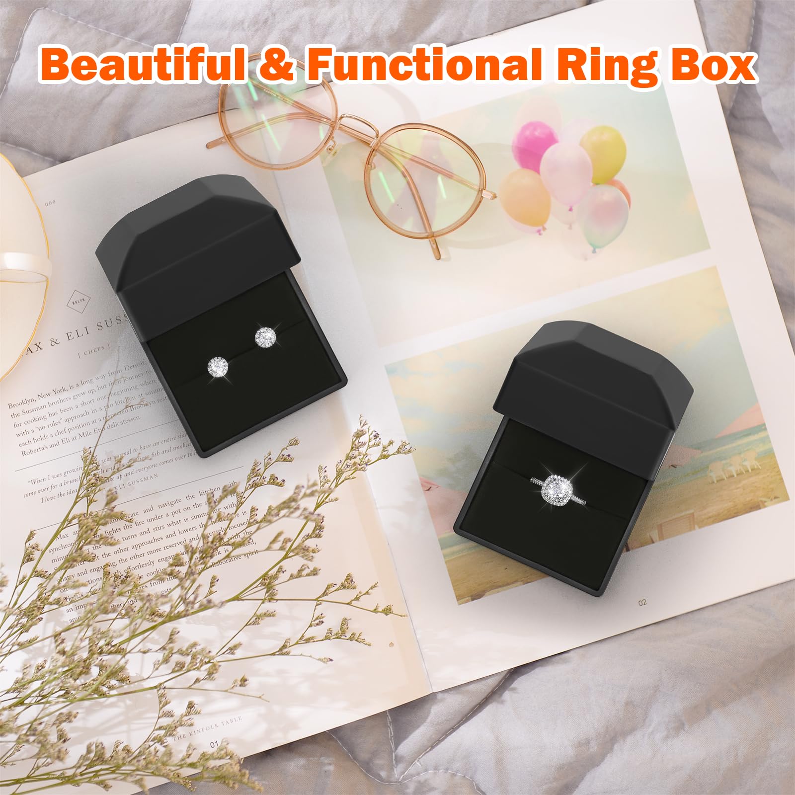 LED Ring Earring Box for Proposal, Wedding & Engagement - Luxury Jewelry Gift Box with LED Lights, Jewelry Display Case (Black) - Perfect for Surprise Proposals, Anniversary Gifts & Bridal Jewelry Storage