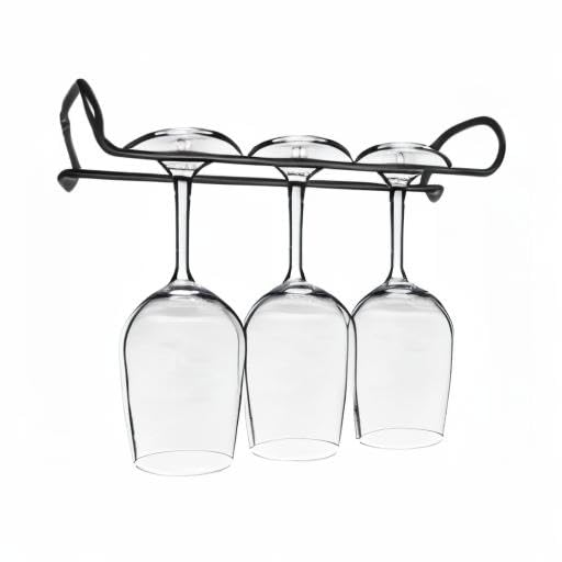 10 Inch Under Cabinet Wine Glass Rack - Stemware Storage Hanger & Organizer with Drying Function - Heavy Duty Metal Kitchen & Bar Accessories (Set of 2, Black) - Perfect for Small Spaces, Wine Cellars & Home Bars