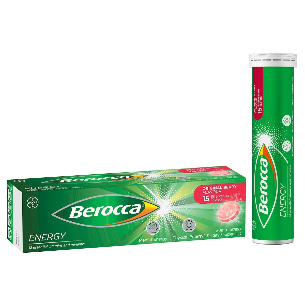 Berocca Original Berry Effervescent Vitamin C & B Complex Tablets - Boost Energy & Immunity - Great for Workouts, Travel & Daily Wellness