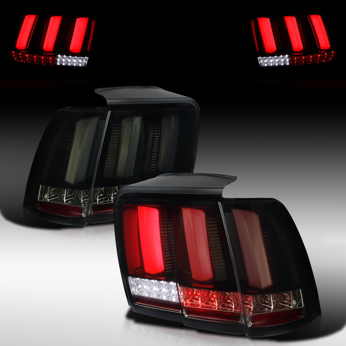 AUTOZENSATION LED Tail Lights for 1999-2004 Ford Mustang - Glossy Black Smoke Sequential Turn Signal Lights (Left + Right Pair) - Perfect for Night Driving & Car Customization