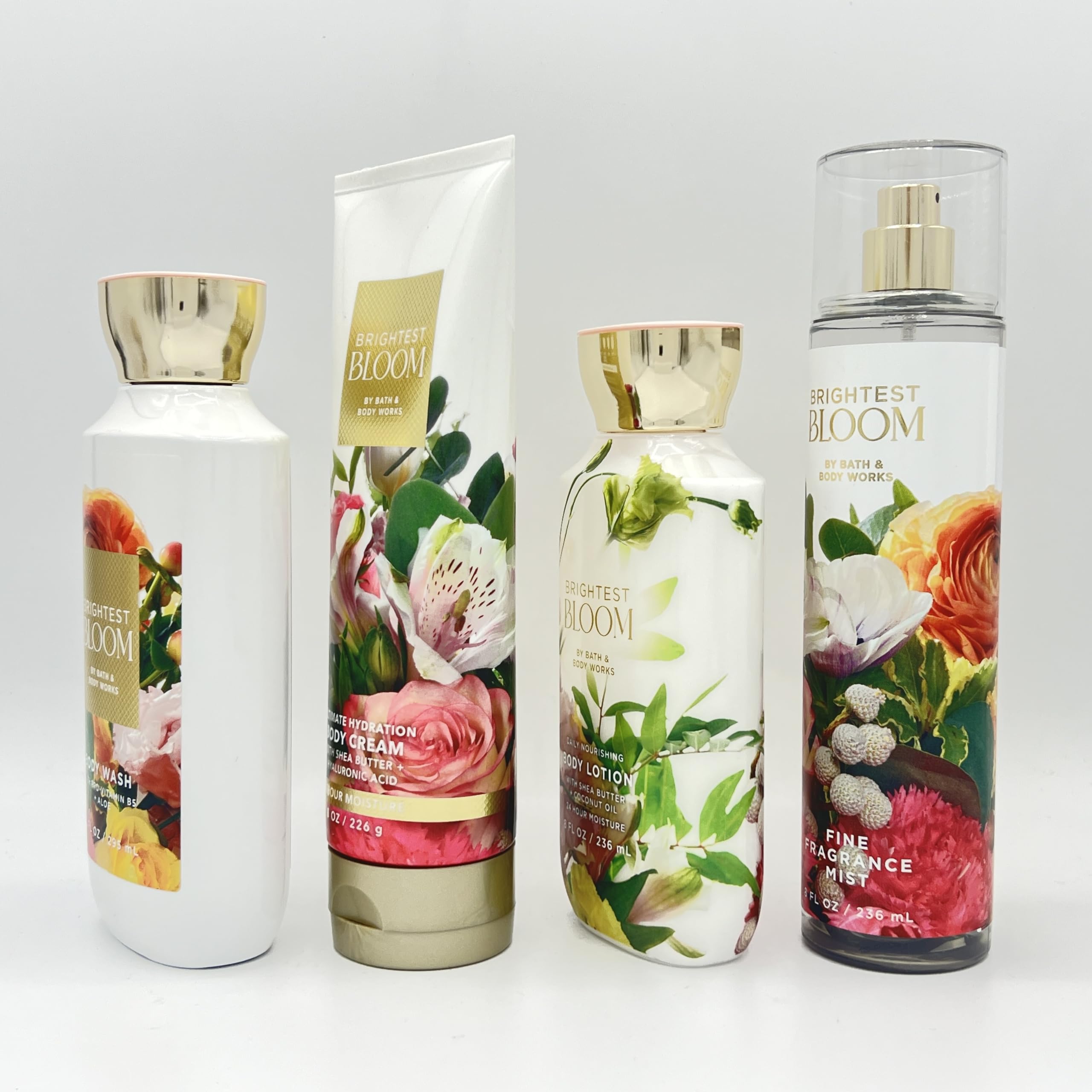 Brightest Bloom Bath & Body 4-Piece Gift Set - Hydrating Body Wash, Ultra Moisturizing Cream, Nourishing Lotion & Fragrance Mist for Women - Perfect for Self-Care, Spa Days & Gifts