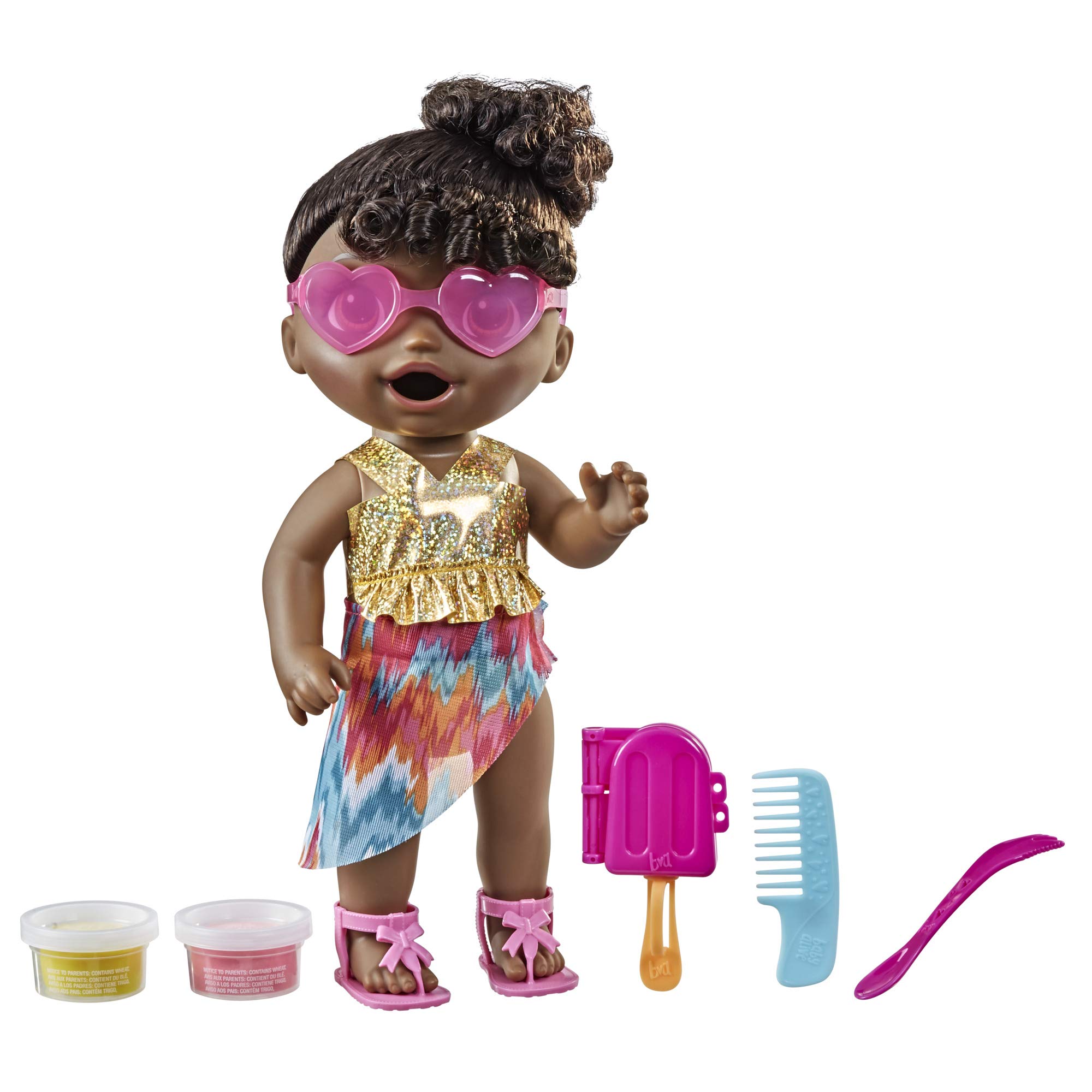 Baby Alive Sunshine Snacks Doll - Interactive Eats & Poops Summer Water Play Toy with Ice Pop Mold - Realistic Black Hair Baby Doll for Kids Ages 3+ - Perfect for Pool Parties, Beach Play & Pretend Parenting