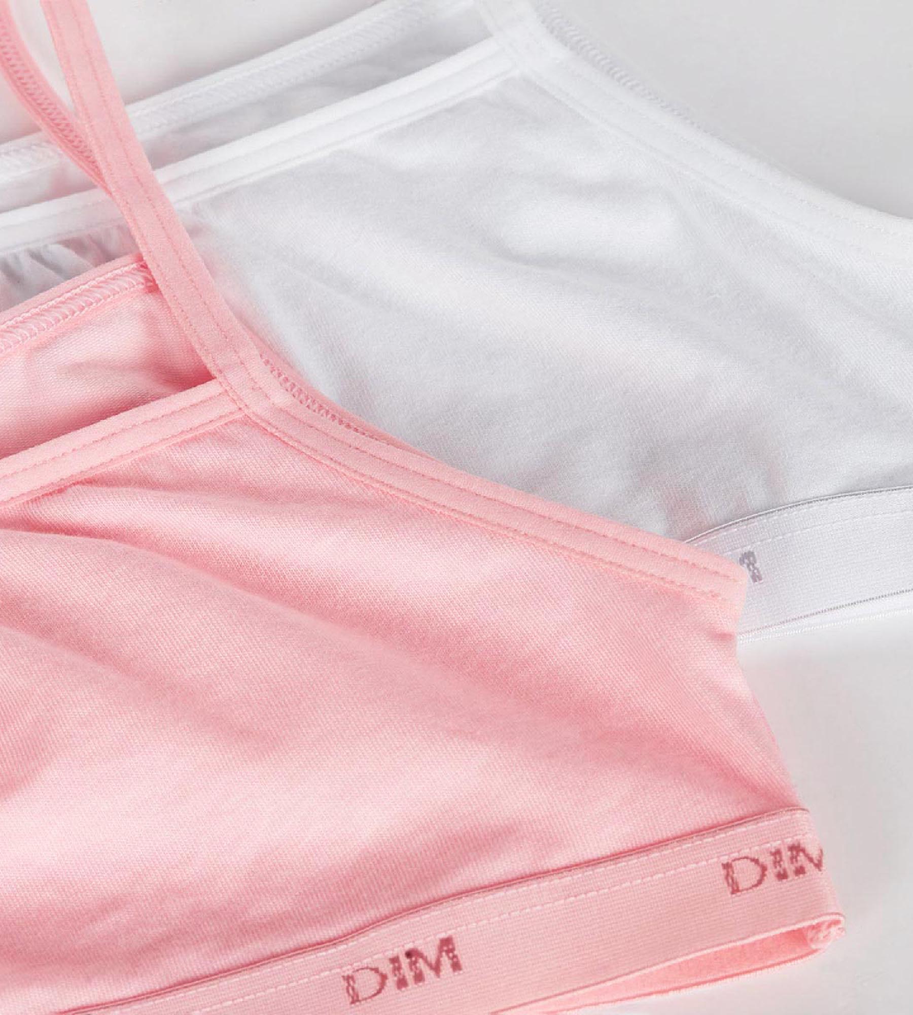 2 Pack Girls Cotton Stretch Sports Bras - Rose & White with Pockets | Comfortable & Breathable for Active Play, School & Everyday Wear