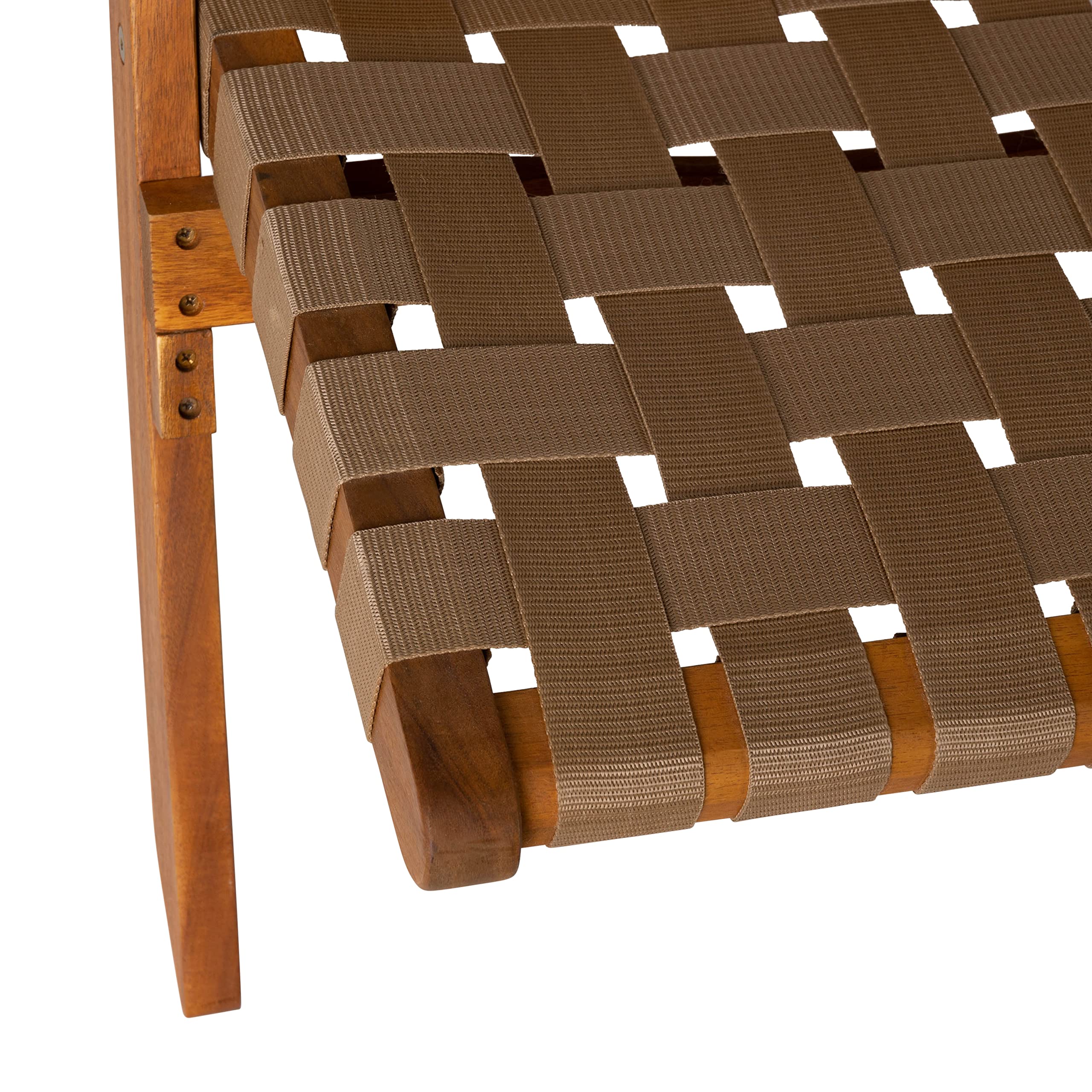 Patio Sense 64098 Sava Indoor Outdoor Folding Chair - Portable Low Profile Acacia Wood Frame with Woven Seat & Back - Perfect for Porch, Garden, Fishing, Camping & Sporting Events - Brown Webbing