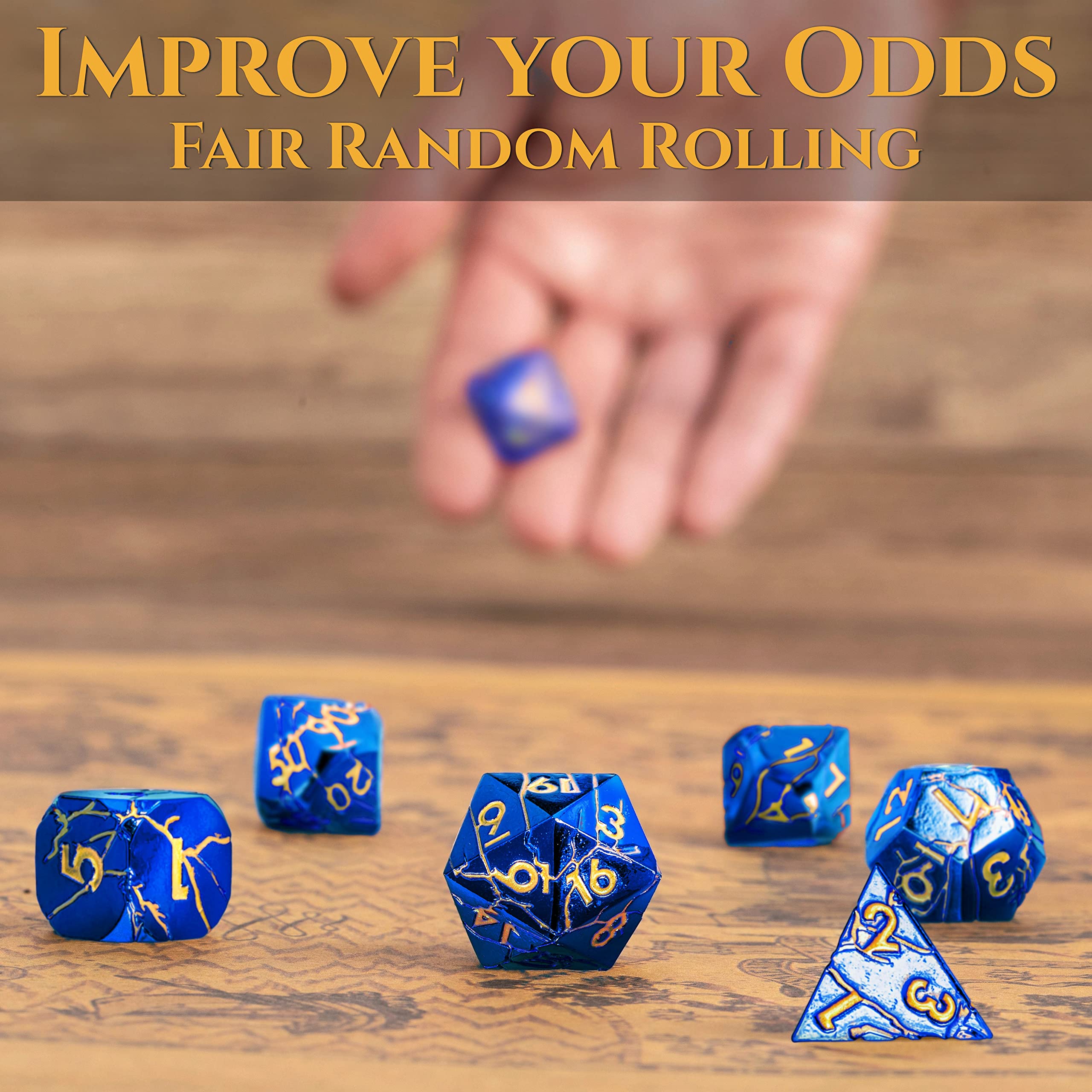 DND Metal Dice Set - Cracked Lightning Blue & Gold RPG Dice for Dungeons & Dragons - Premium Polyhedral D&D Dice with Unique Cracked Design - Perfect for Tabletop Gaming, RPG Campaigns & Collectors