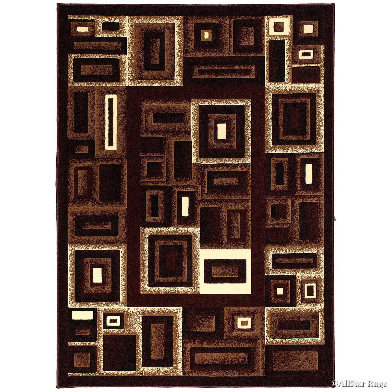 Allstar 8x10 Modern Burgundy & Mocha Machine-Woven Geometric Area Rug - Ivory & Espresso Contemporary Design (7'9