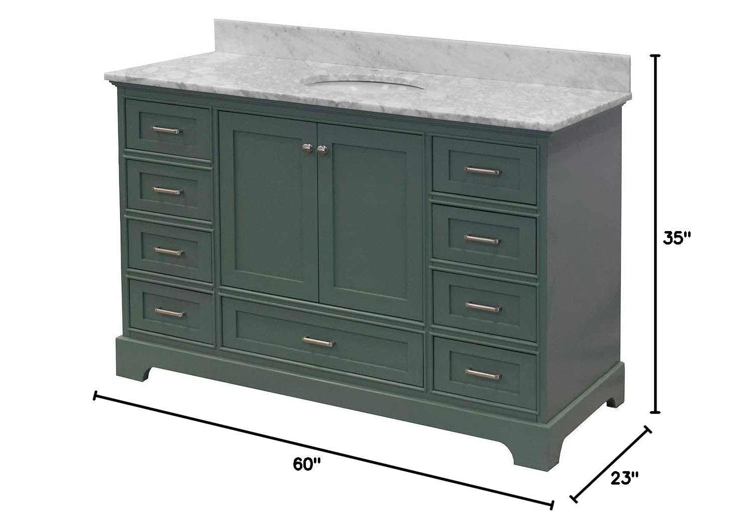 Harper 60-inch Single Bathroom Vanity with Carrara Marble Top & Sage Green Cabinet - Includes White Ceramic Sink | Modern Bathroom Furniture for Master Bath, Guest Bath & Powder Room | Italian Marble Countertop Vanity Set