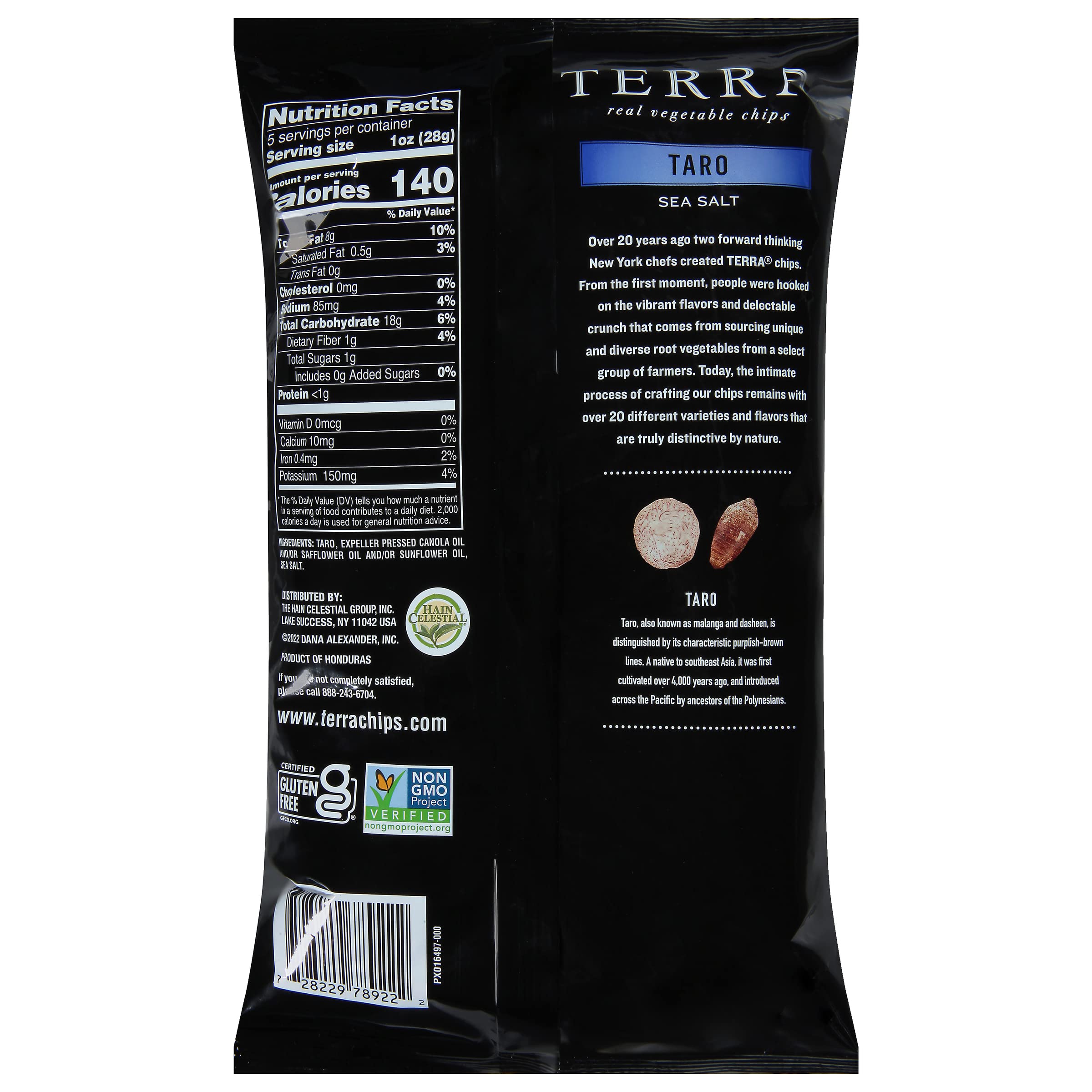 Organic Terra Vegetable Chips - Gluten Free Taro Root Snacks with Sea Salt, 5oz (12 Pack) | Healthy Vegan Snacks for Parties, Lunch Boxes & On-The-Go